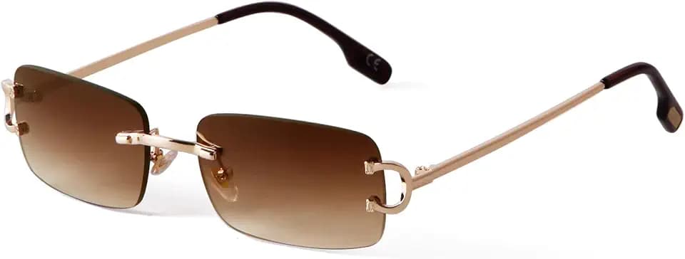 Herren Rahmenlose Sonnenbrille Rechteckig Randlos Retro Metall