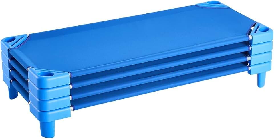 VEVOR Stapelbares Kinderbett 4er-Pack tragbare Kleinkinder-Schlafbetten, Standardgröße 130 x 57 x 15 cm, Kindertagesstättenbetten Vorschulklassenzimmer zum Schlafen Ausruhen Mittagsschlaf, blau