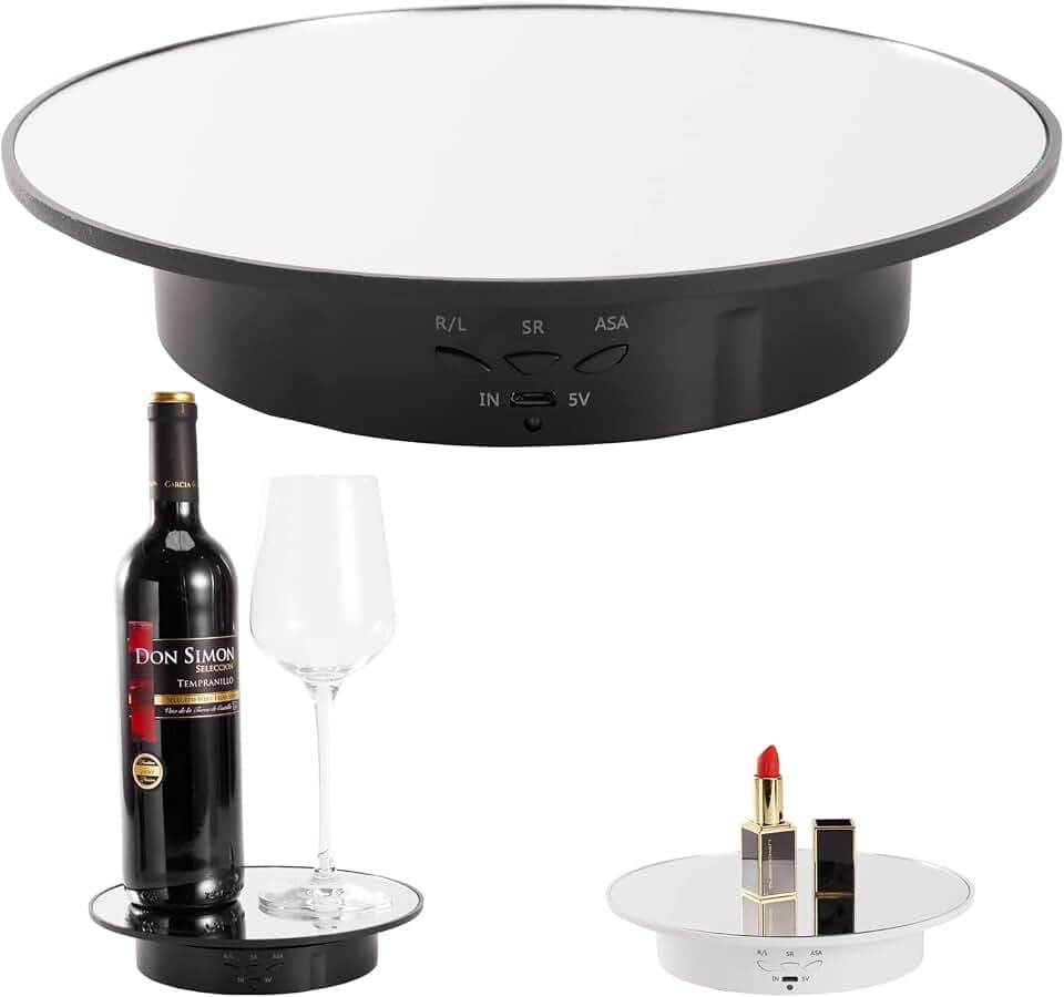 Motorized Display Stand - 7.87" Rotating Platform with Mirror Cover, USB Charging Port, 22 lbs Load Capacity, Ideal for Jewelry, 3D Model, Cake Photography