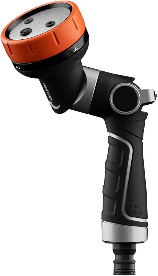 RESTMO 2-IN-1 Gartenbrause, Metall Hochdruck Garten Handbrause, Einstellbarer Wasserdurchfluss Garten Spritzpistolen Bewässerungspistole für Garten Bewässerung, Autowaschen, Orange-Schwarz