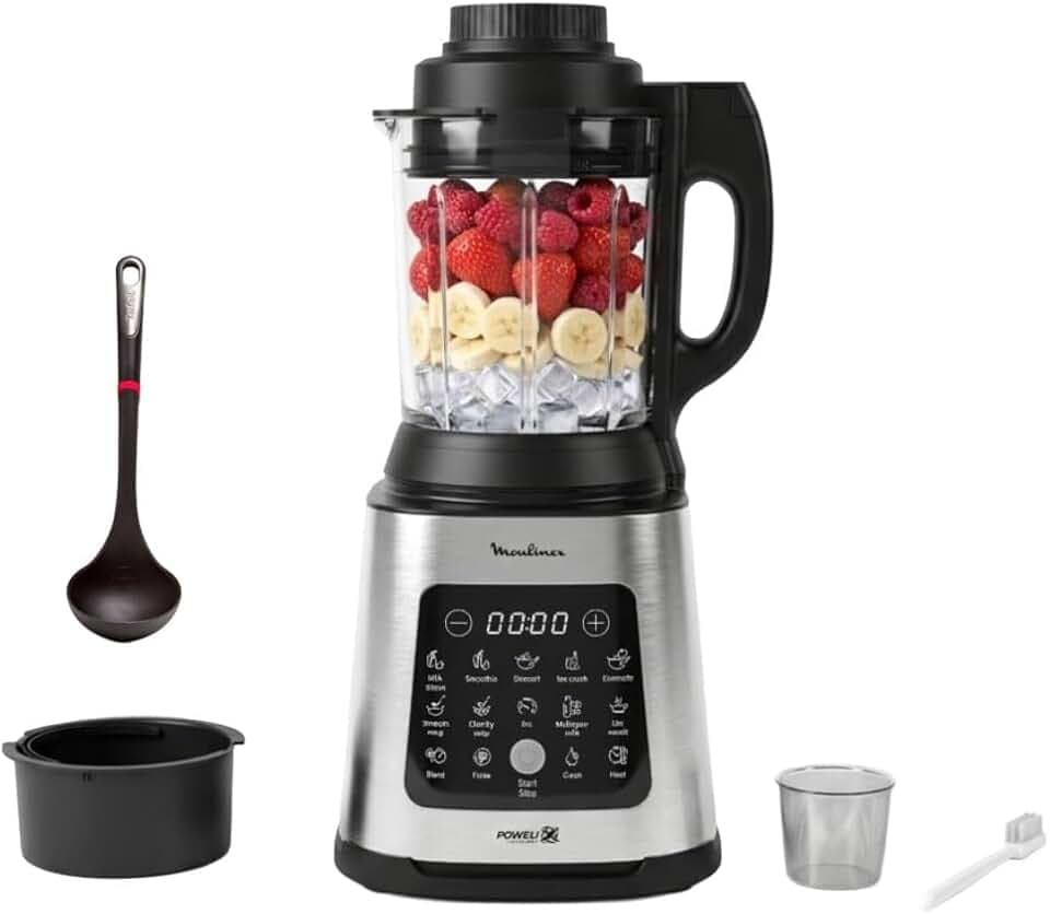 Moulinex Perfectmix Cook Standmixer mit hoher Geschwindigkeit, 10 automatische Programme, 1400 W, YY5607FG, schwarz und transparent, Metall
