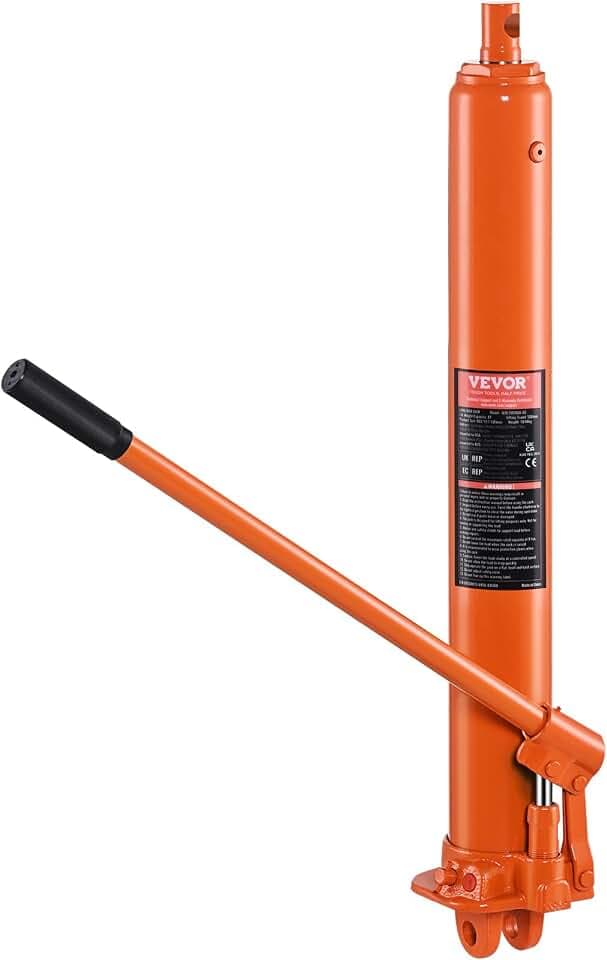 VEVOR Hydraulischer Langer Ram-Wagenheber, 8 t Motorhebezylinder mit Einzelkolbenpumpe & Flacher Basis, Hydraulischer Auto-Flaschenheber für Motorhebebühnen, Garagen-/Ladenkrane, Bauernhof usw.