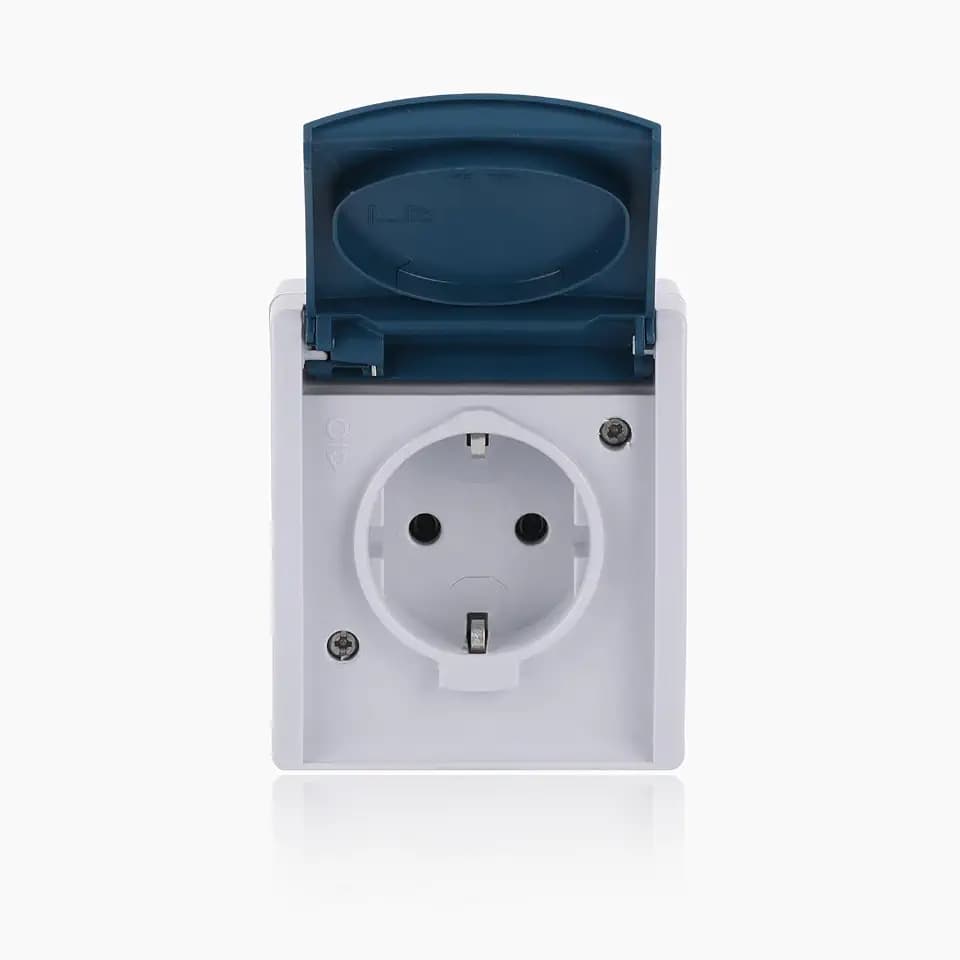 Busch-Jaeger 20 EW-53 Schuko Steckdose mit Klappdeckel IP44 Ocean Grau