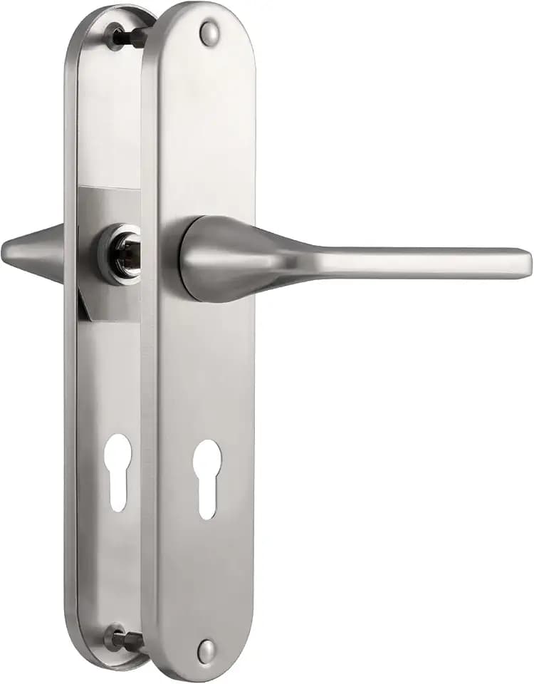 Türgriff Silber Drückergarnitur,Edelstahl matt gebürstet,72mm PZ Zentren Türklinke Set für Haustür und Innentür,PZ-Profilzylinder,L-Form