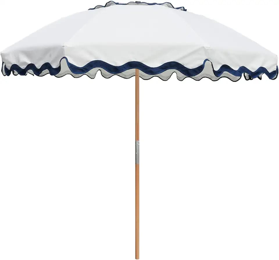 AMMSUN 7.8FT Wood Outdoor Patio Umbrella, Boho Beach Market Table Umbrella