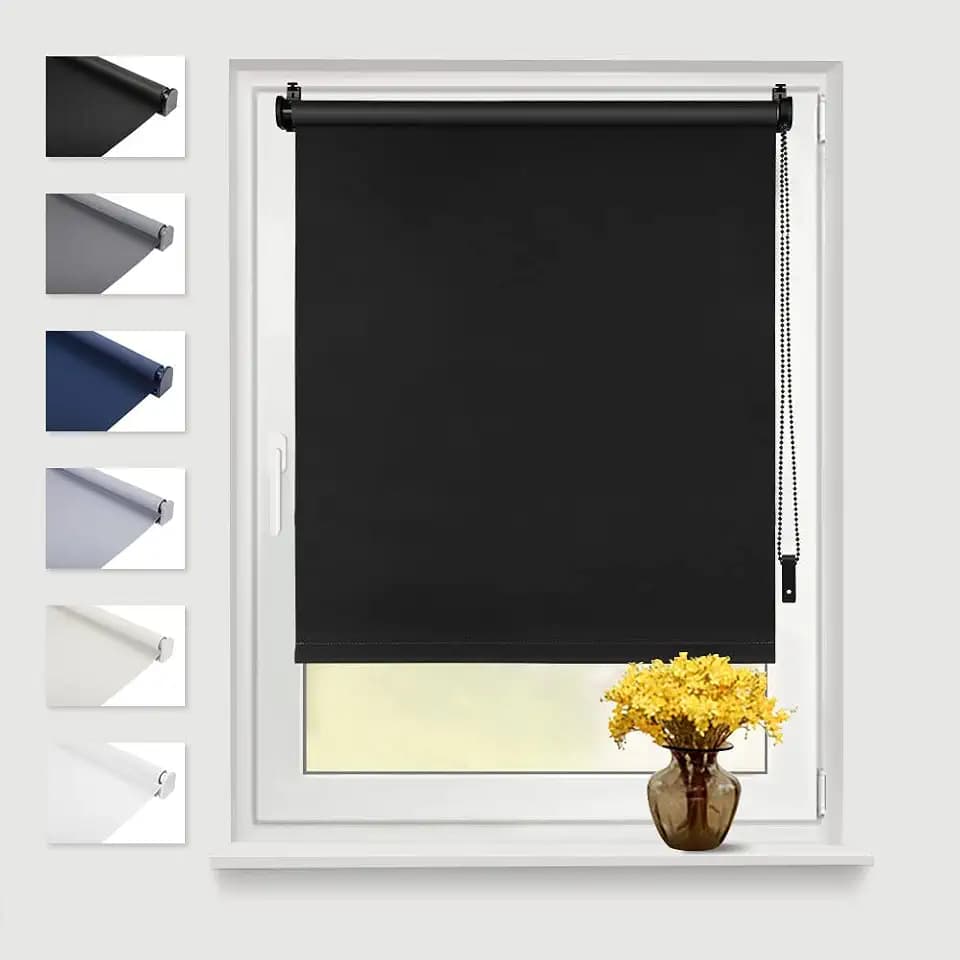 Eurohome Verdunkelungsrollo Thermo Rollo 110x160cm (Stoffbreite 106 cm) Schwarz Klemmfix ohne Bohren mit gleichfarbige Beschichtung Seitenzugrollo Oeko-TEX Standard 100 Klemmrollo für Fenster & Tür