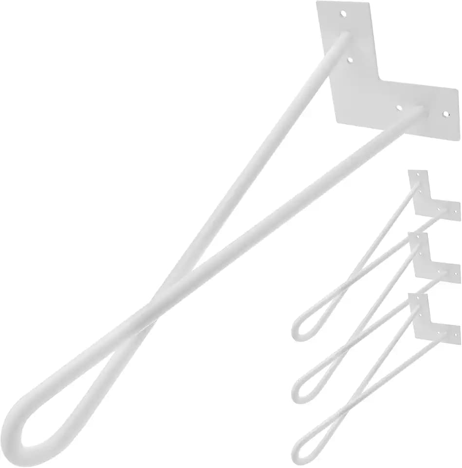 PrimeMatik Tischfüße und Möbelfüße aus Stahl 2 Stangen 41 cm weiß 4-Pack Modell Loop (IN062)