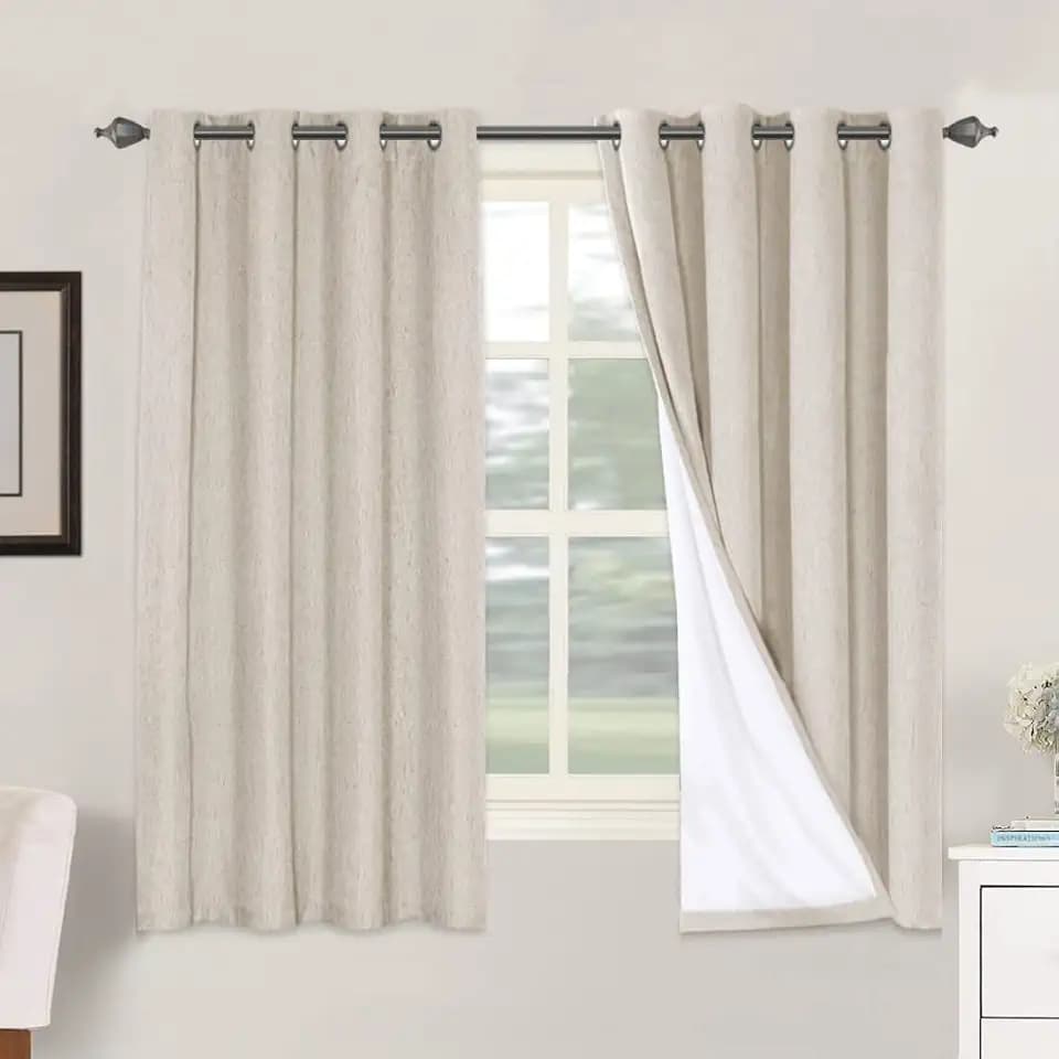 H.VERSAILTEX 100% Blackout Linen Curtains 63" L 2 Panels Natural