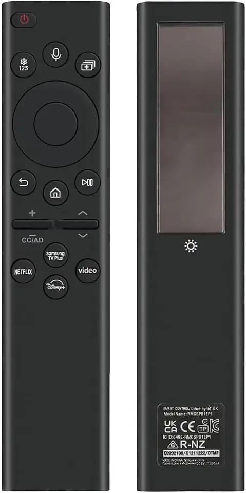 Rechargeable TV Remote for Samsung Smart TVs, Replacement for All 2019-2026 Samsung TV Remote Control with Voice Control. USB-C Fast Charging. Solar Charging. 2-Year Warranty.