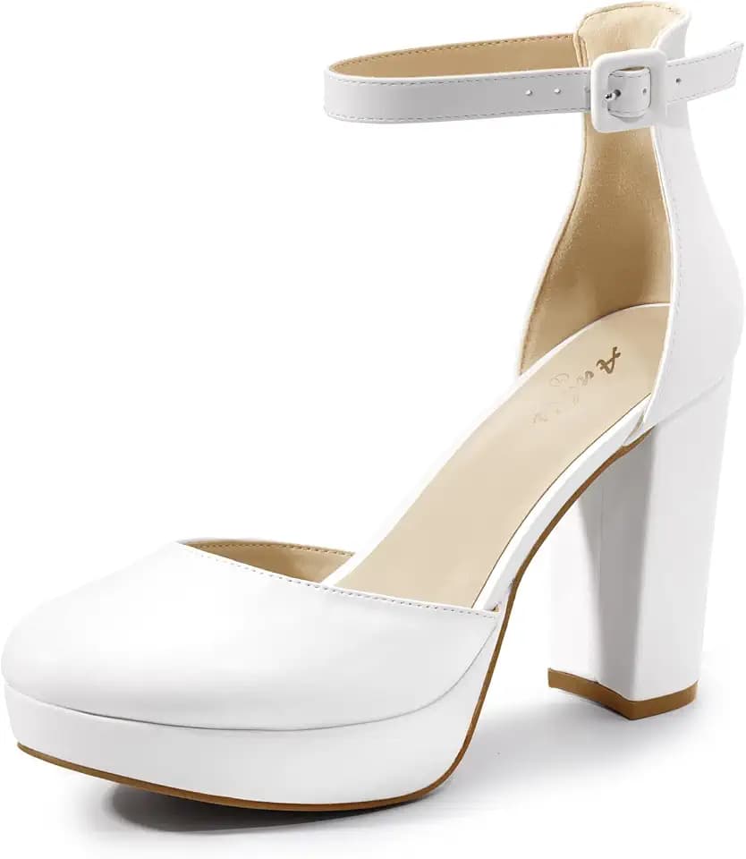 Ankis Platform Closed Toe Heels for Women, Round Toe High Chunky Pumps