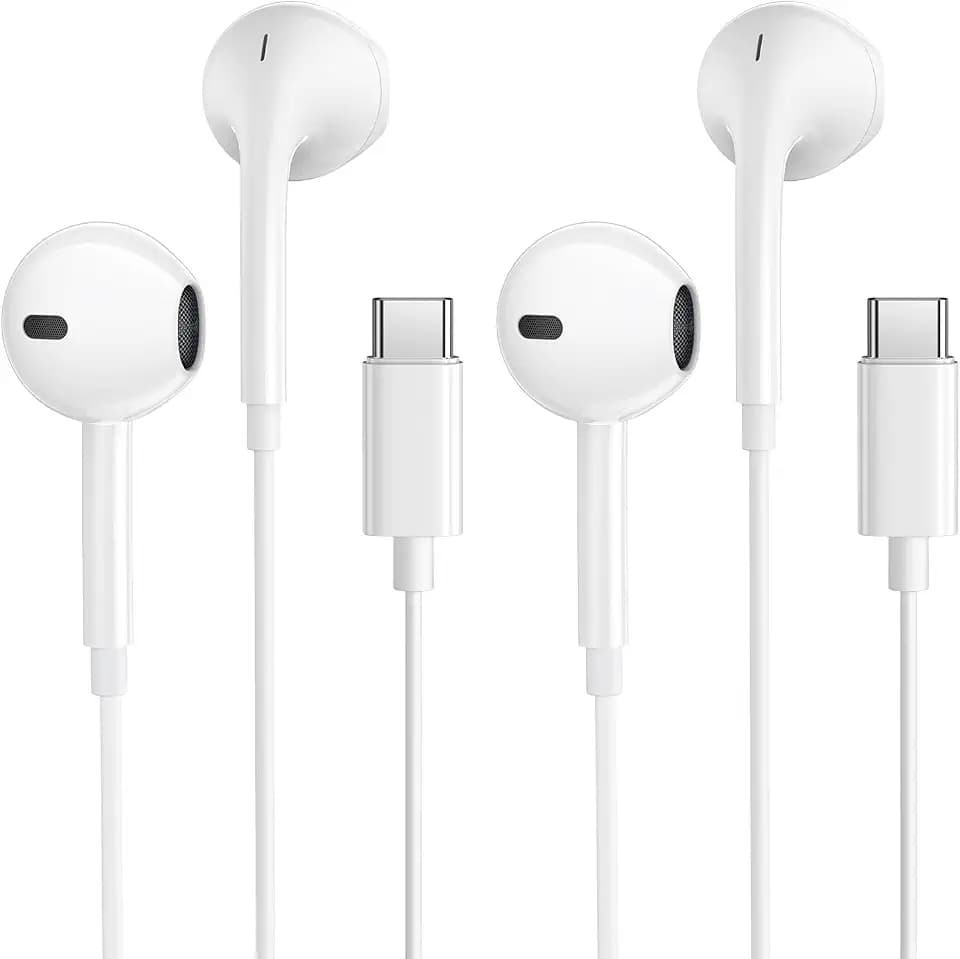 Rosmas USB C Wired Headphones Compatible with iPhone 15 16 17Pro Max iPad Pro (2 Pack)