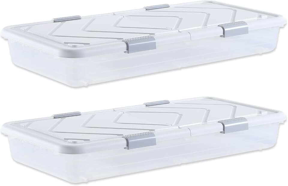 VEVOR Under Bed Storage with Wheels, 39.8 x 20.1 x 5.9 inch Underbed Containers, Underbed Shoes Organizer with Lid & Gray Latch, Rolling Under the Bed Storage Bins for Clothes Shoes Blankets, 2 Pack