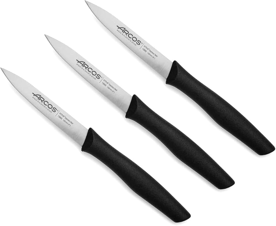 Arcos Mondmesser-Set mit 100 mm Klinge aus Edelstahl - Griffe aus Polypropylen, Ideal für Schälen, Spülmaschinengeeignet - Schwarz, Serie Nova