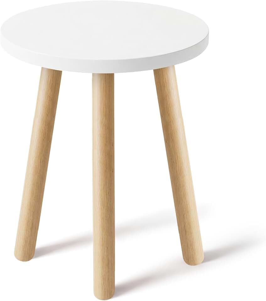 Tall Plant Stand Indoor, Mid Century Wood Plant Stool Plant Table for Large Plants, Home Decor Small Round Side End Table for Living Room Bedroom Balcony (White, High: 16.7")