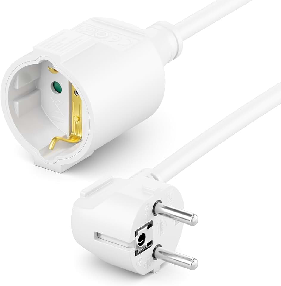 deleyCON 5m Stromkabel Verlängerungskabel Schutzkontakt 16A 3680W, Weiß