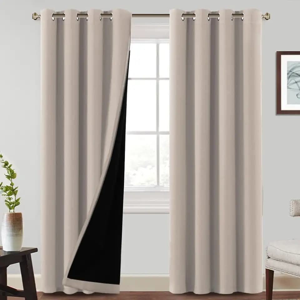BellaHills Gardinen Blickdicht Wohnzimmer Vorhänge mit Ösen Vorhang 2-Set H 260 x B 140 cm Thermo Vorhänge Kälteschutz 100% Blackout Thermal Curtains for Living Room, Natur