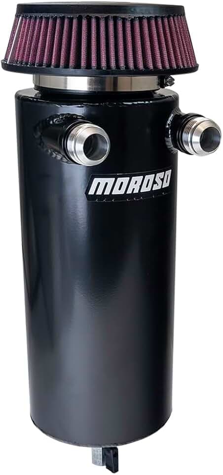 Moroso 85757 Aluminum Breather Tank Catch Can, 6" Diameter, Dual -16AN Inlet, Black Powder Coat