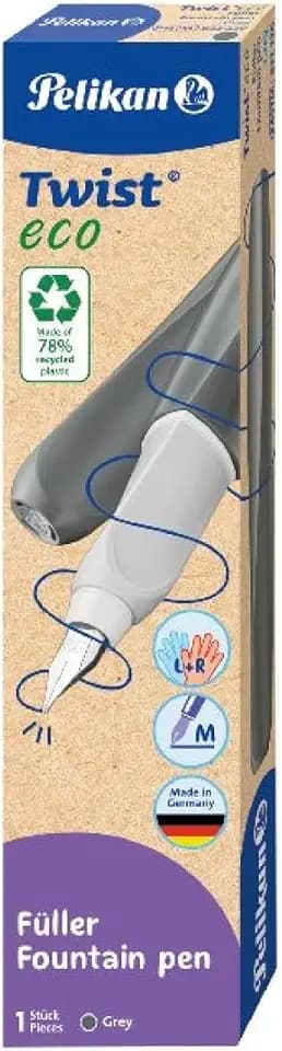 Pelikan Twist eco Füllhalter, Edelstahl-Feder in Strichbreite M inkl. Tintenpatrone, grau