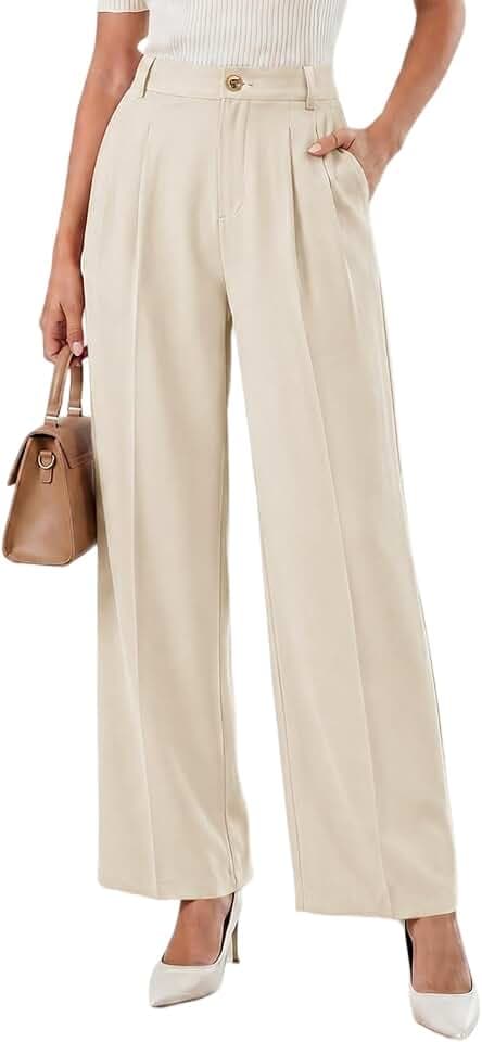 Cicy Bell Damen Anzughose Weite Palazzo Hosen mit Tashen