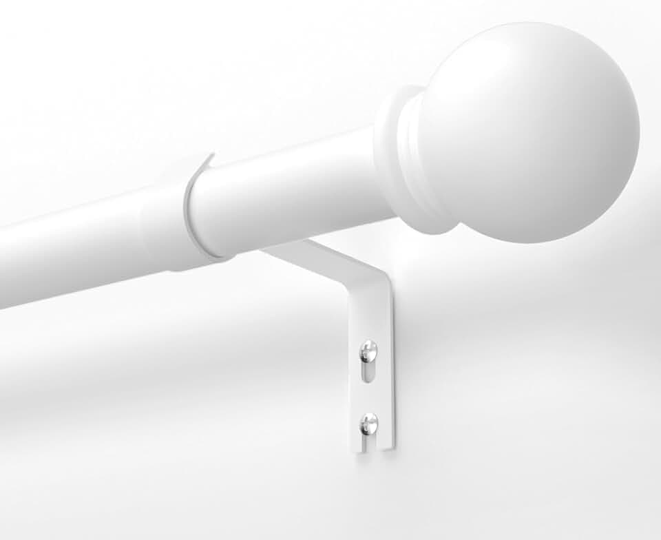 Gardinenstange Weiß 81-238cm, Vorhangstange 16 mm Durchmesser, Metall Gardinenstange mit Kugelkopf Enden für Schlafzimmer, Wohnzimmer und Küchen, Weiß Matt