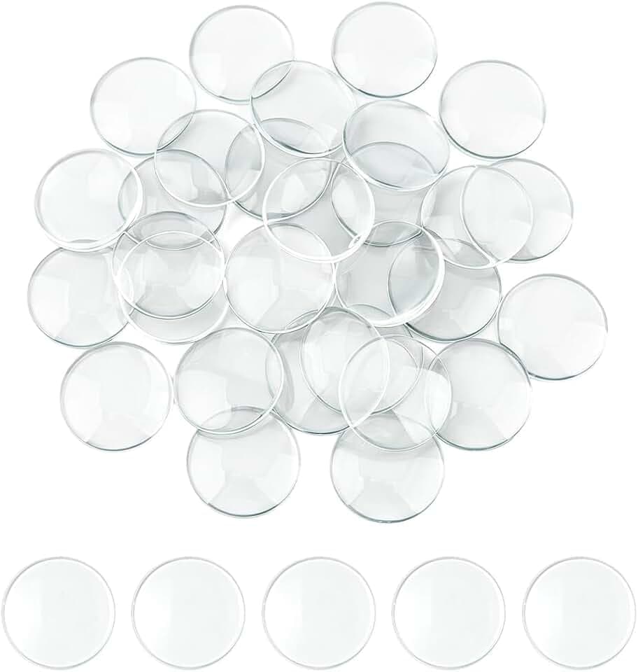 SUPERFINDINGS 50Pcs Glass Dome Cabochons 1.57in/40mm Clear Glass Cabochons Thickness 8mm Transparent Glass Cabochon with Flat Backs Fits for Photo Pendant Necklace DIY Craft Jewelry Making