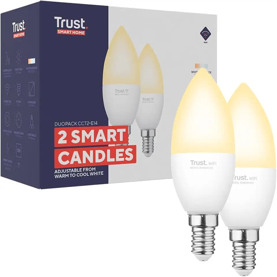 Trust E14 Smart Lampe Dimmbar LED Birne, Weiß, 2er-Pack