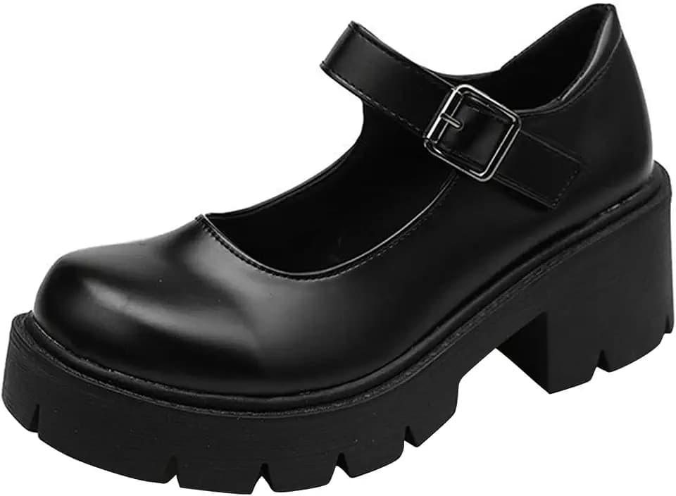 Women's Platform Mary Janes Chunky Heel Ankle Strap Uniform Dress Shoes Heeled Gothic Lolita Oxfords