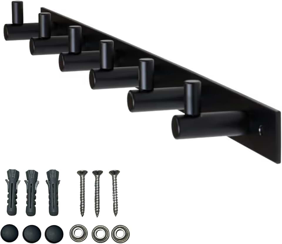 Gedotec Hakenleiste MOON aus Edelstahl schwarz matt, 6 Haken - Garderobenleiste Wandmontage - Garderobenhaken zum Schrauben - moderner Jackenhalter Wand für Garderoben, Bad & Küche