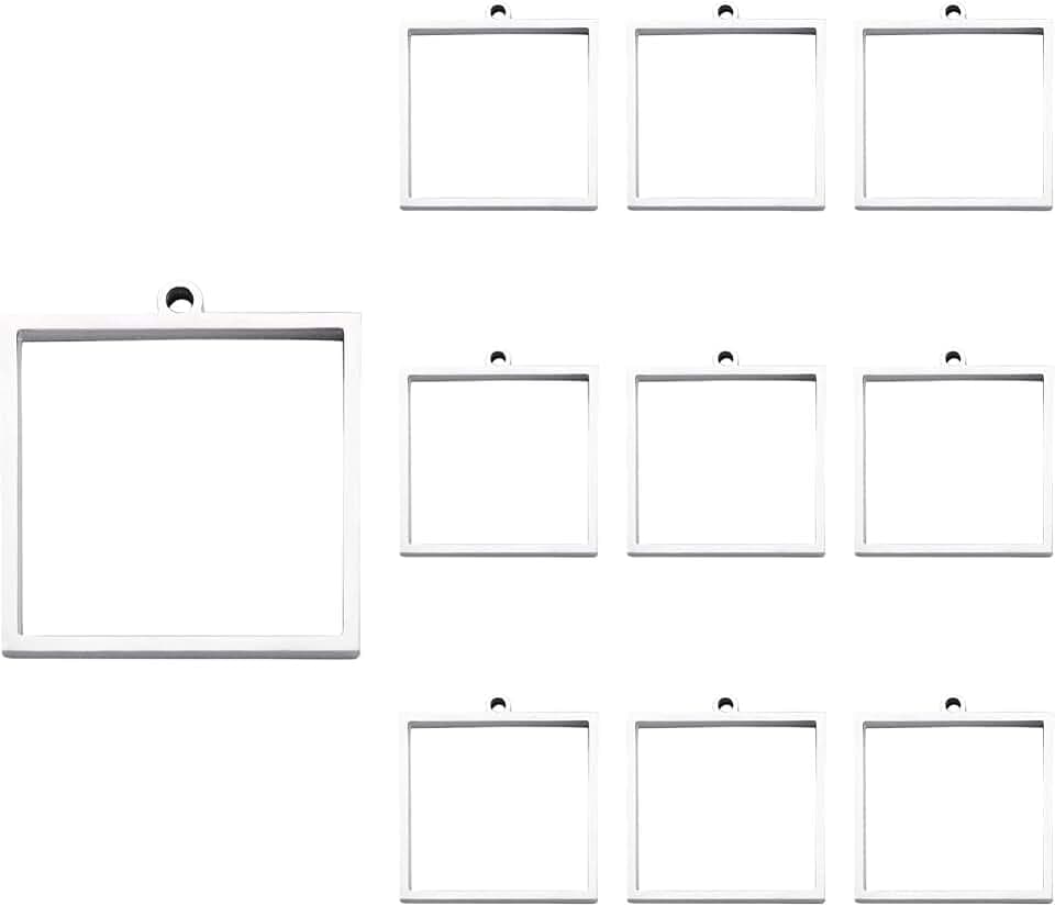 Pandahall 10Pcs Square Stainless Steel Open Back Bezel Pendants 31x28x3mm Bezel Hollow Mold Pressed Flower Charms with Loop for DIY UV Resin Jewelry Making