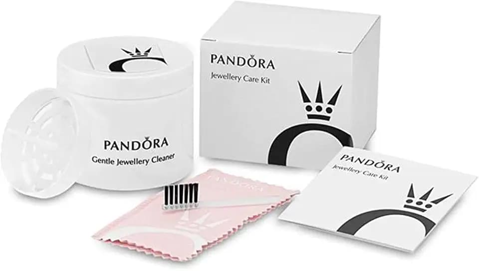 PANDORA Schmuckpflege-Set, Reinigungsset mit Reinigungslösung, Bürste, Tuch