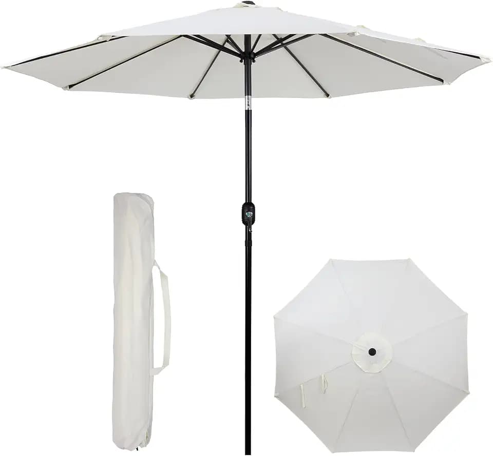 Backyard Expressions 9 ft. Patio Umbrella, Market Table Umbrella w/Tilt and Crank, 8 Ribs