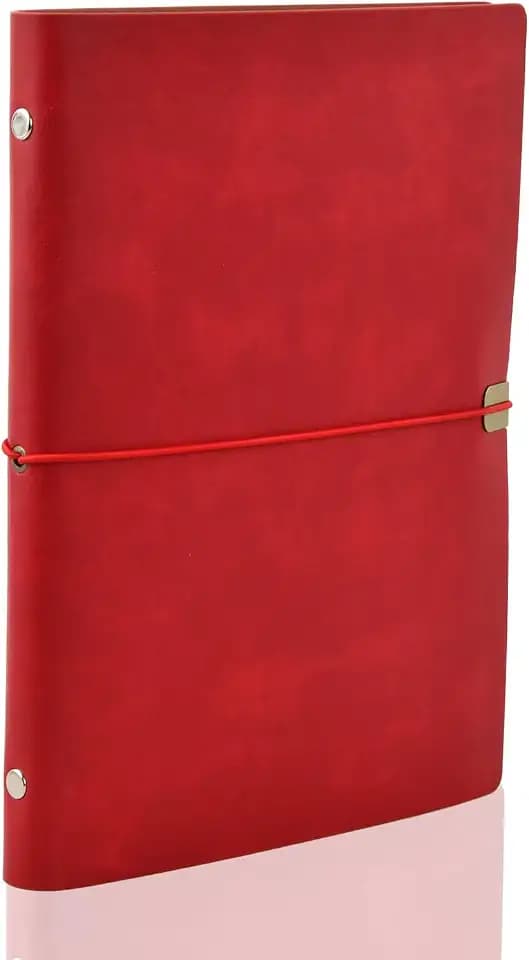 PU Leder Notizbuch A5, Vintage Notizbuch Nachfüllbar, Notizbuch A5 Liniert Leder 80 Seiten, 6-Ring A5 Notizbuch Refillable Binder für Notizen, Planung, Studium (Rot)