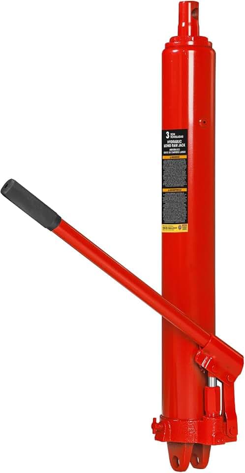 BIG RED Hydraulic Long Ram Jack 3 Ton Heavy Duty Engine Hoist Cylinder with Clevis Base & Single Piston Pump - Professional Hydraulic Ram Cylinder for Garage Repair, Auto Shop, Farm Equipment