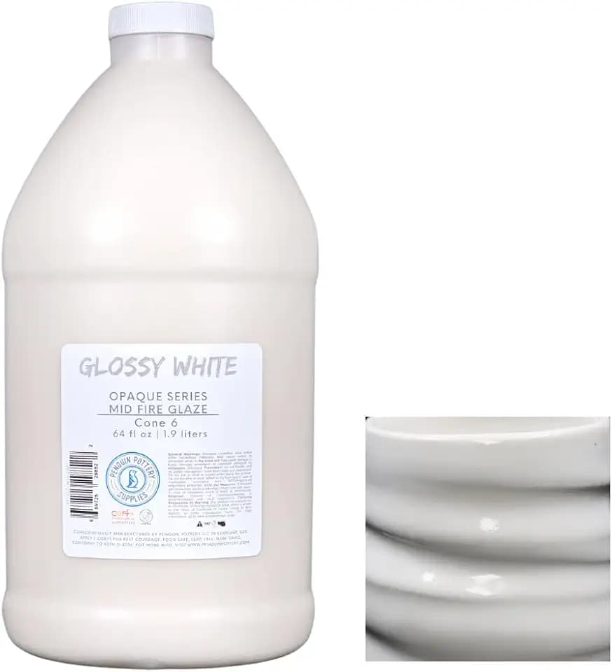 Penguin Pottery - 1/2 Gallon Mid Fire Glossy White Glaze - Cone 5-6 for Mid Fire Clay, High Fire Clay - Ceramic Glaze Pottery (1/2 Gallon | 64 oz | 1.9 L)