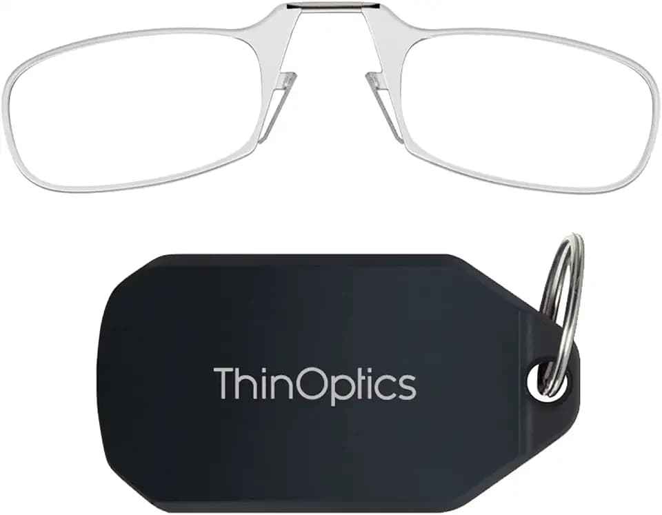 ThinOptics Keychain Case and Readers Rectangular Reading Glasses, Clear Frames / Black Case, 44 mm + 1.5