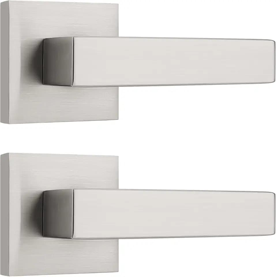 KNOBWELL 2 Pack Brushed Nickel Dummy Door Handles Inactive Door Knobs Interior Door Handles for Closet/Hallway/Pantry(One Side)