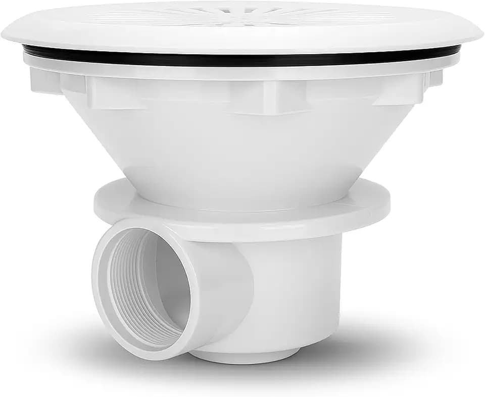 Swimming Pool Drain Port, Replacement ABS Stainless Steel Screws Outlet Fitting with Hair Strainer for Inground Pool Maintenance