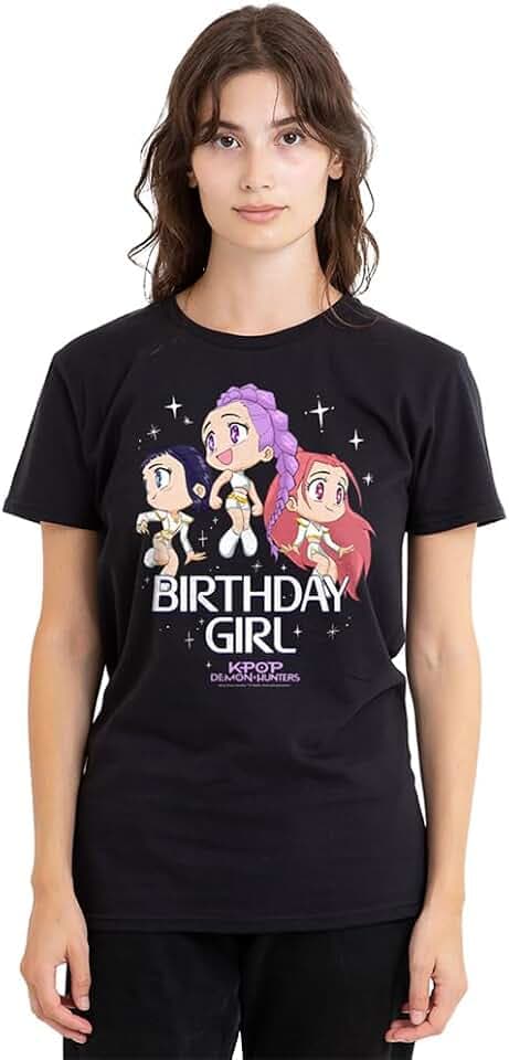 KPop Demon Hunters Damen Kpop Demon Hunters Huntrix Birthday Girl Group Ladies T Shirt, Black T-Shirt (1er Pack)