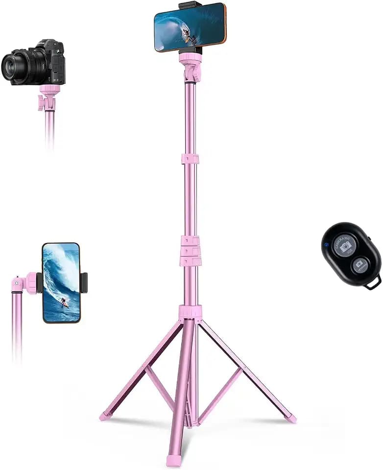 67" Phone Tripod, MIIASI Extendable Tripod for iPhone, Selfie Stick with Remote and Phone Holder, Compatible with iPhone/Android/Camera, Light Stand
