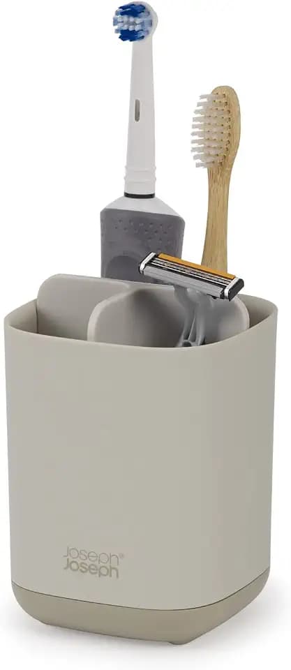 Joseph Joseph Easy-Store - Zahnbürstenhalter Caddy Badezimmer Lagerung, Compact- Matte Oberfläche, Beige, Mittelgroß