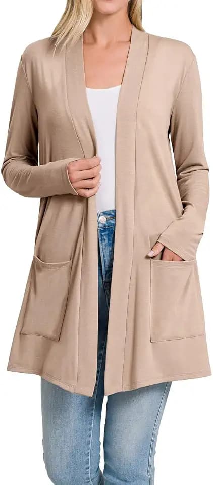 Women's Open Front Cardigan Long Sleeve with Pockets Casual Outwear