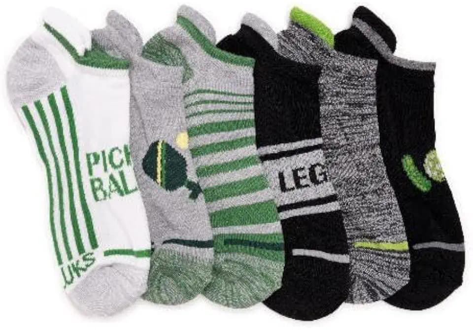 MUK LUKS Men's 6 Pack Pickleball Ankle Socks, Black/Green, OS