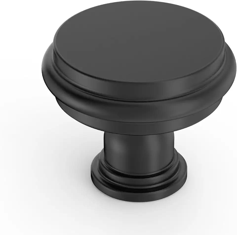 Amerdeco 10 Pack Matte Black Cabinet Knobs 1.3 Inch(32mm) Single Hole Zinc Solid Kitchen Cabinet Handles Round Cabinet Drawer Pulls