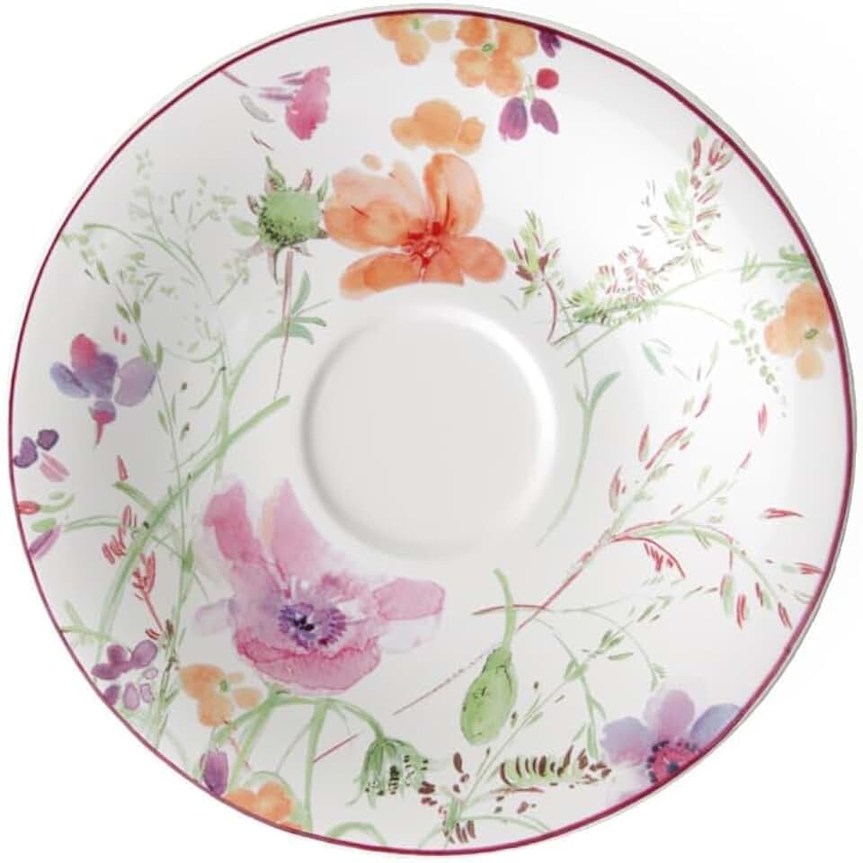 Villeroy & Boch Mariefleur Basic Coffee, Beautiful Premium Porcelain Saucer with Playful Flower Decoration, Dishwasher Safe, 16 cm