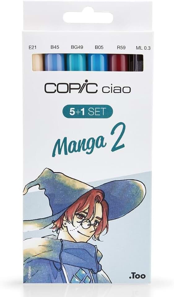 COPIC Ciao Marker 5+1 Set "Manga 2", 5 Allround-Layoutmarker mit einer mittelbreiten und einer Brush-Spitze, inkl. 1 Multiliner 0,3 mm