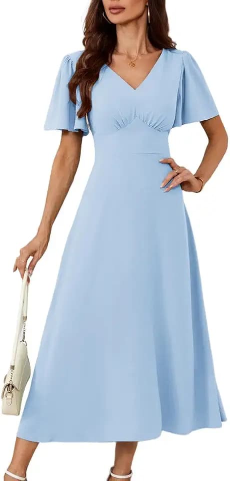 GRACE KARIN Damen Sommer V-Ausschnitt Cape Ärmel Freizeitkleid Kurzarm A-Linie Cocktailkleid Elegant für Hochzeit Party