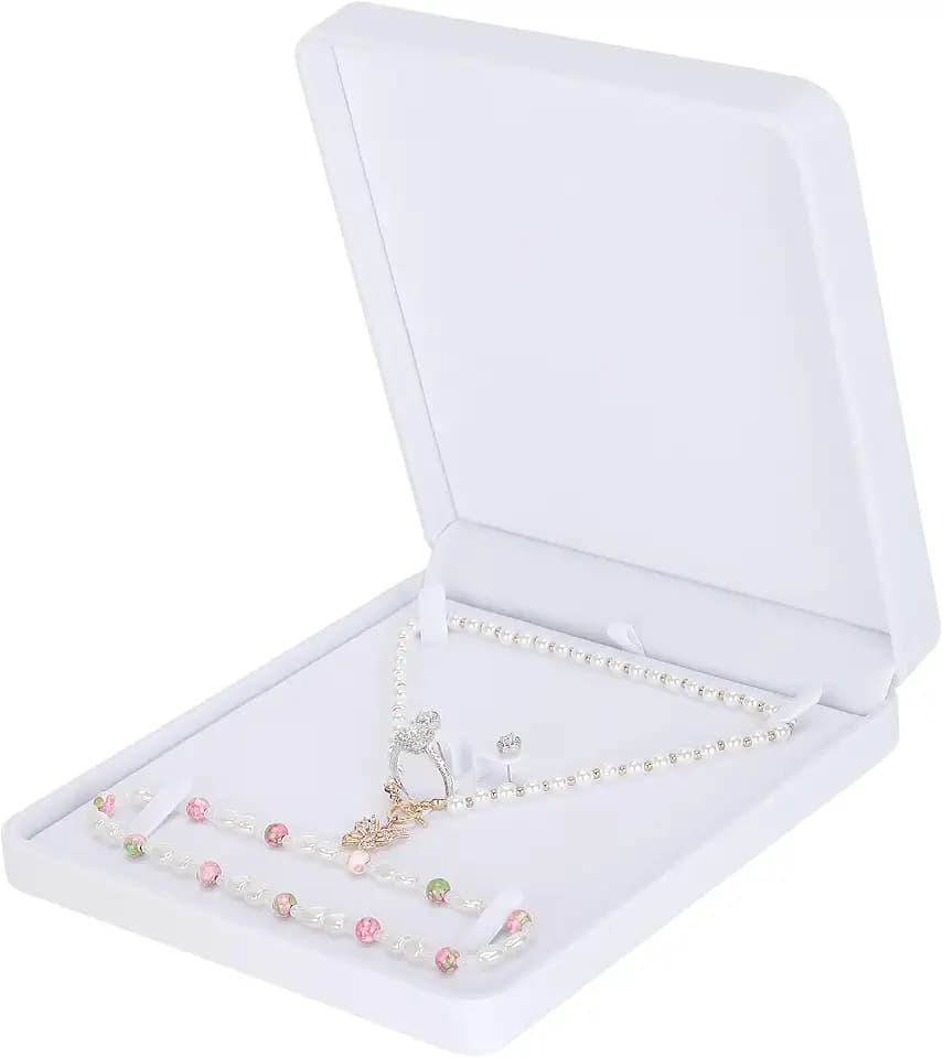 LETURE Velvet Jewelry Set Box, Velvet Gift Box for Bracelet Necklace Earring Ring (White)