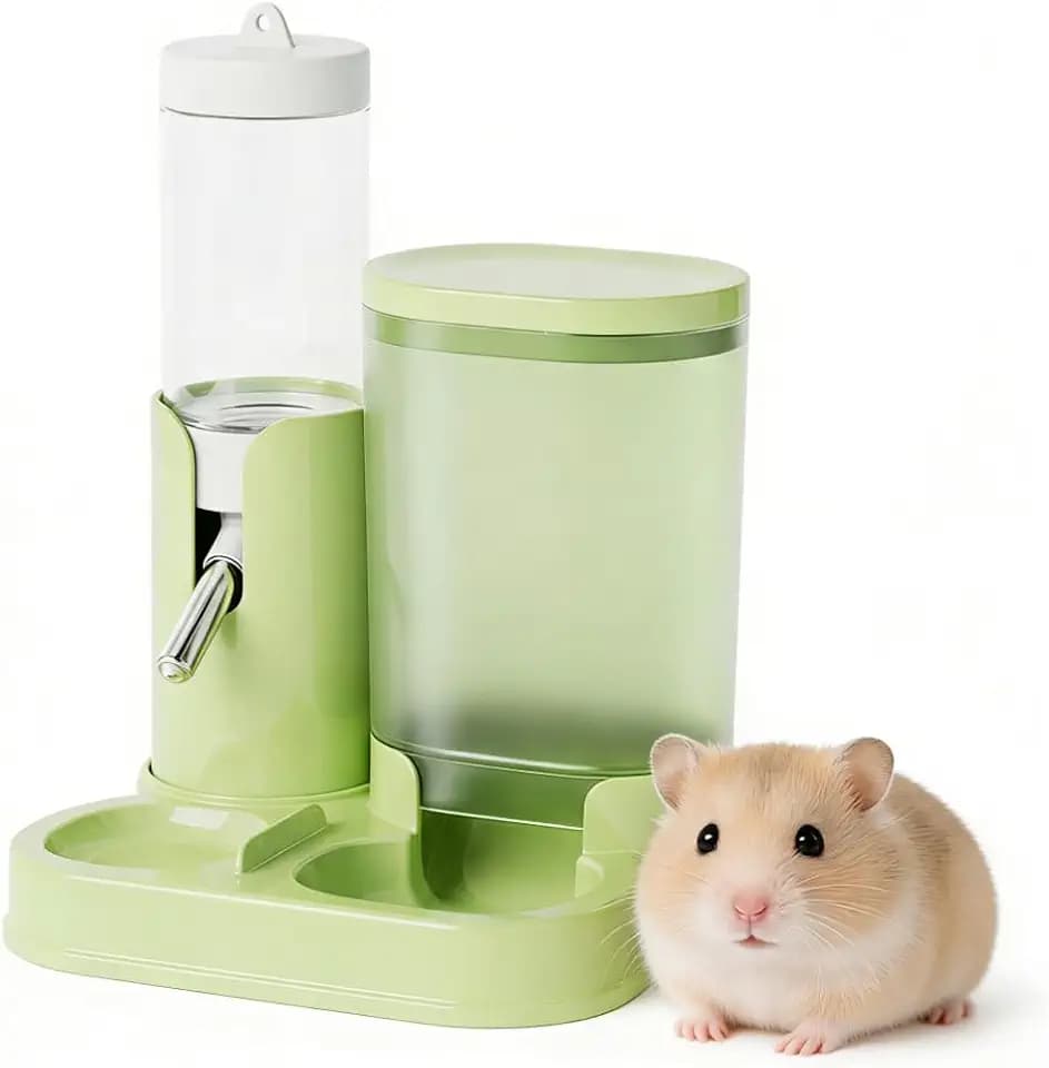 No Drip Hamster Water Bottle, 2 in 1 Automatic Water Dispenser & Food Bowl