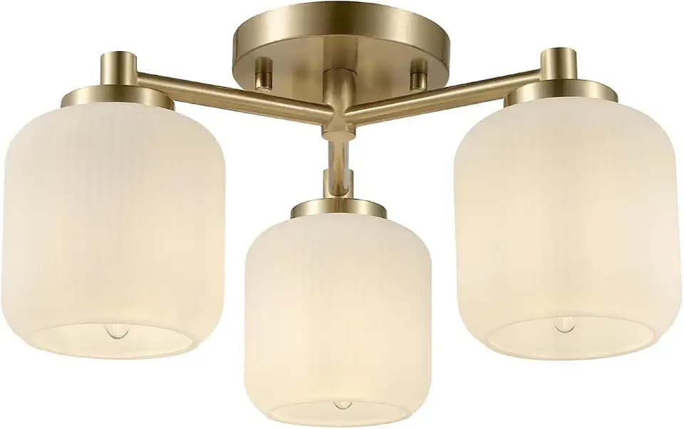 Globe Electric 3-Light Flush Mount Ceiling Light, Brass, Frosted Ribbed Glass Shade, Updated Traditional Style for Home Lighting