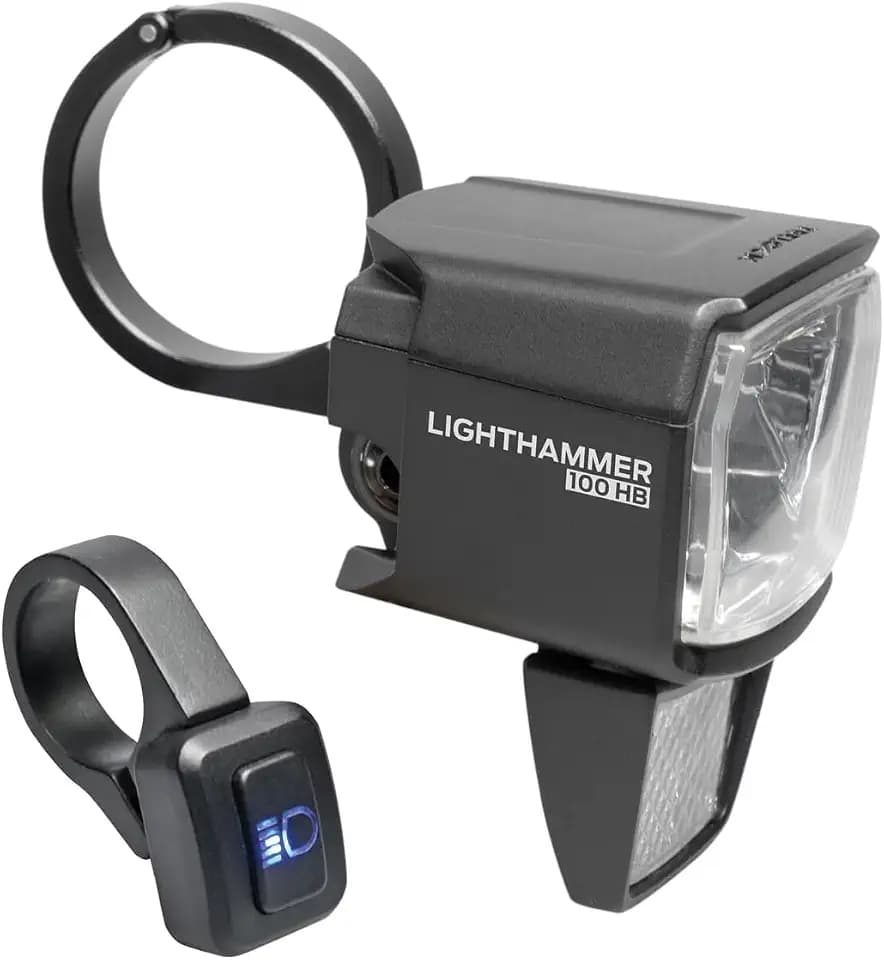 TRELOCK LS 890-HB Lighthammer 100 Lux E-Bike 12V Fahrradlicht – Inklusive Fernlicht-Schalter und Lenkerhalterungen – StVZO zugelassen